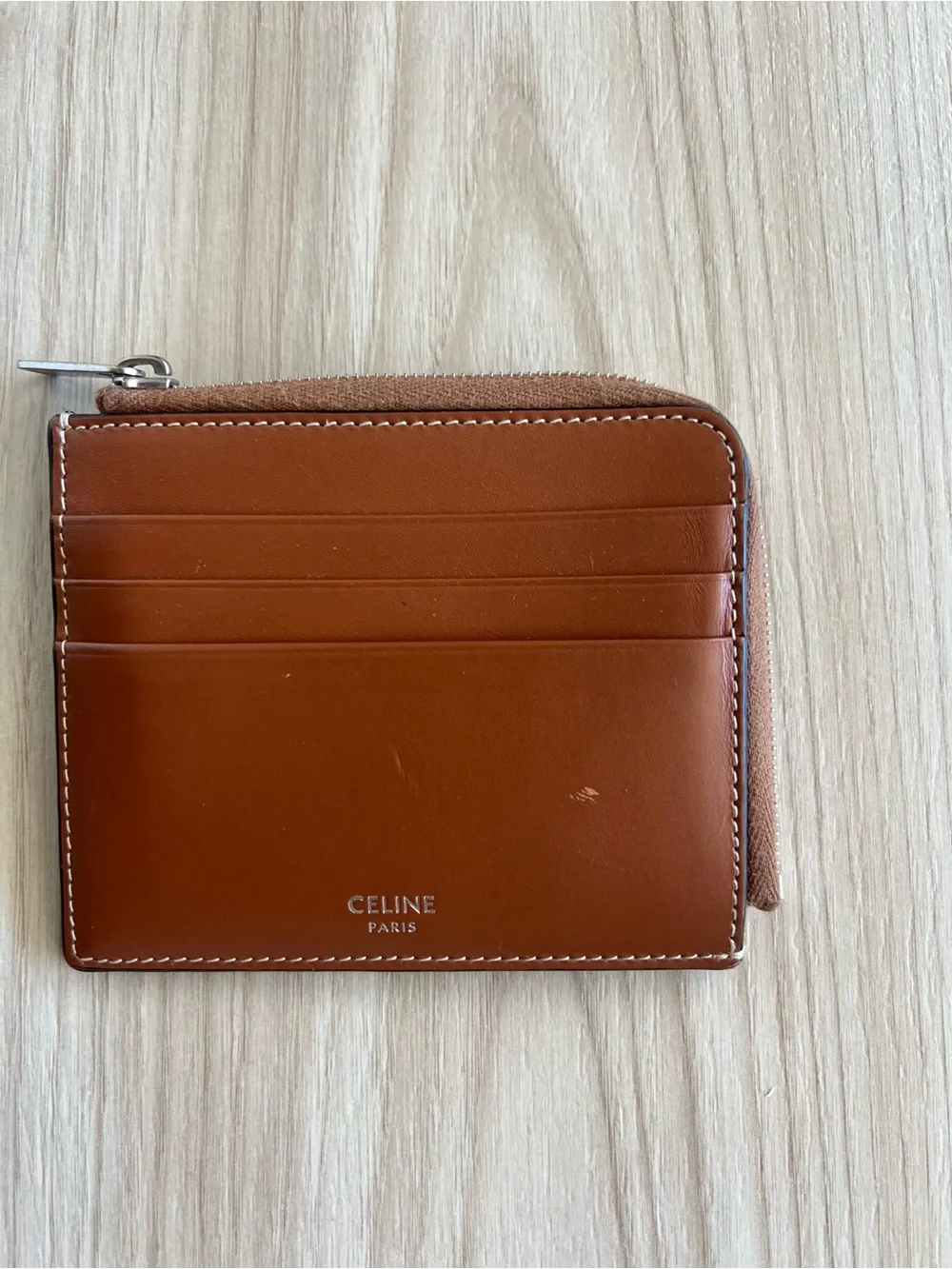 CELINE Triomphe Signature-Pattern Zip Card Holder in Black and Brown